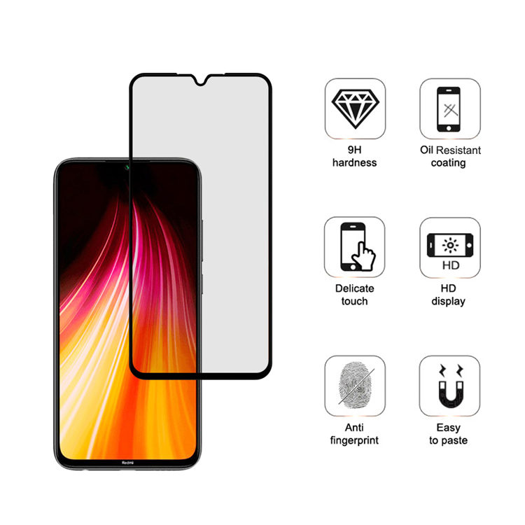 Dlix 2.5D silk print full glue tempered glass screen protector for Xiaomi Redmi Note 8T